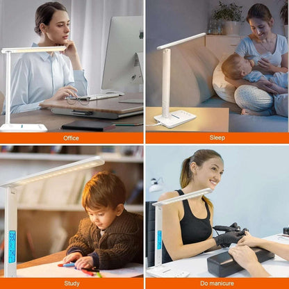 LED Desk Lamp w/ Wireless Charger & USB Charging 2 Devices @ Once Clock Calendar