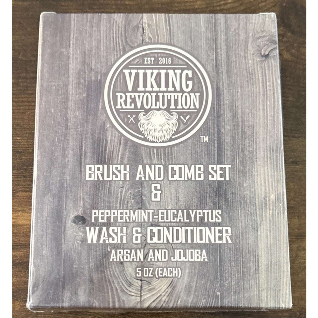 Viking Revolution Brush, Comb w/ Beard Wash & Conditioner Set Argan & Jojoba Oil