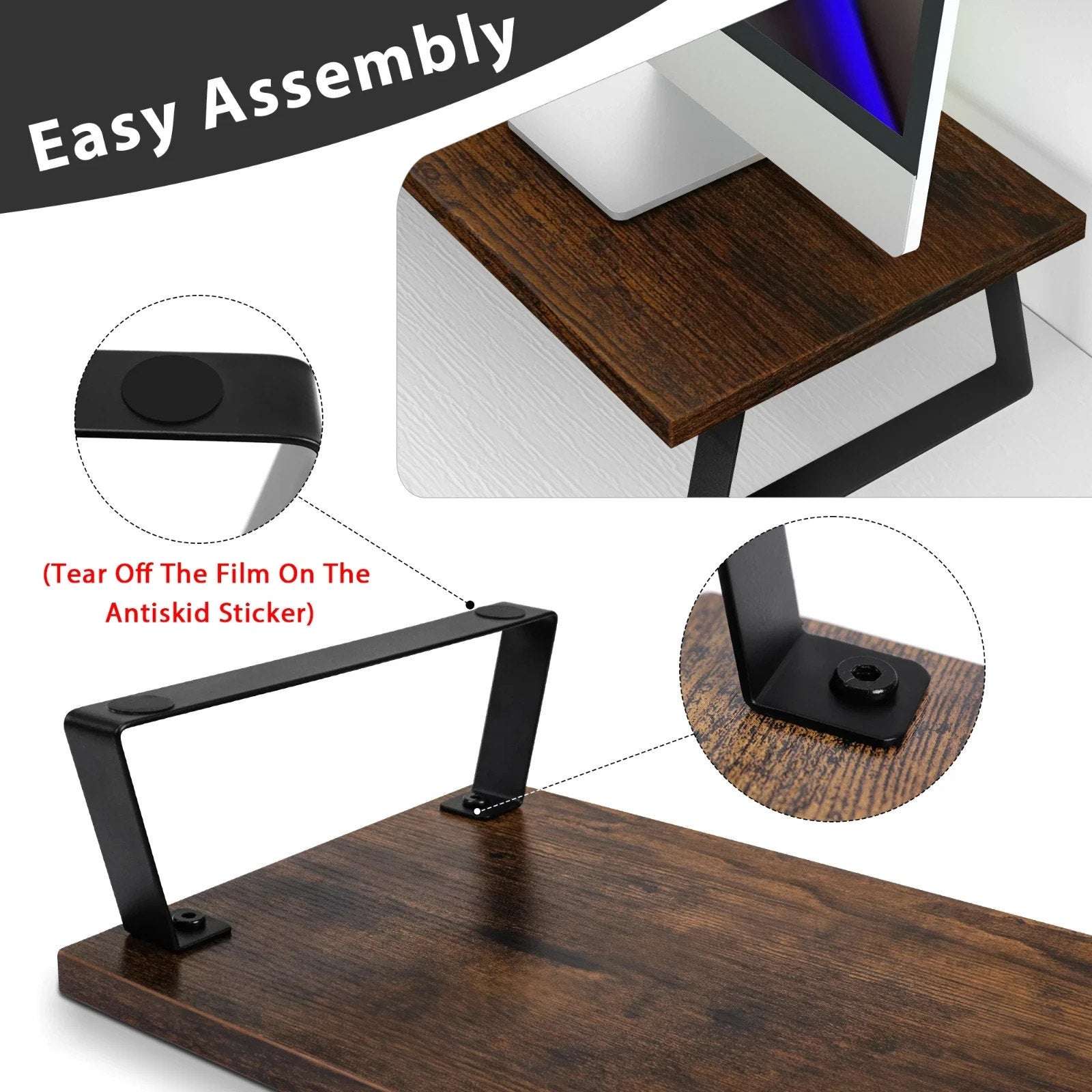 AOTHIA 43" Large Dual Monitor Stand for Desk Adjustable Riser for 2 Monitors Oak