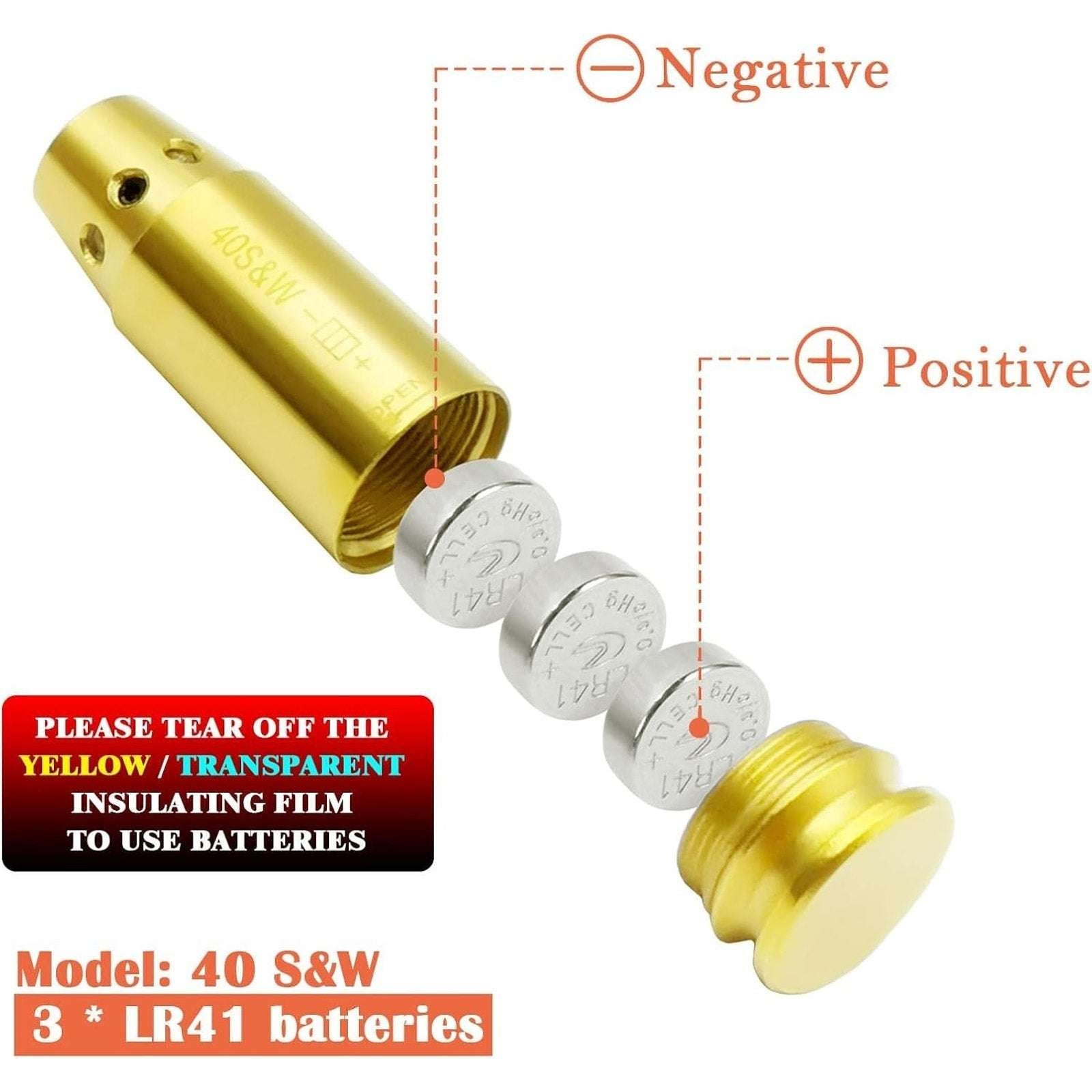 Red Laser Bore Sight 9MM + .45 ACP + .40 S&W Brass Cartridge Boresighter +10 Bat