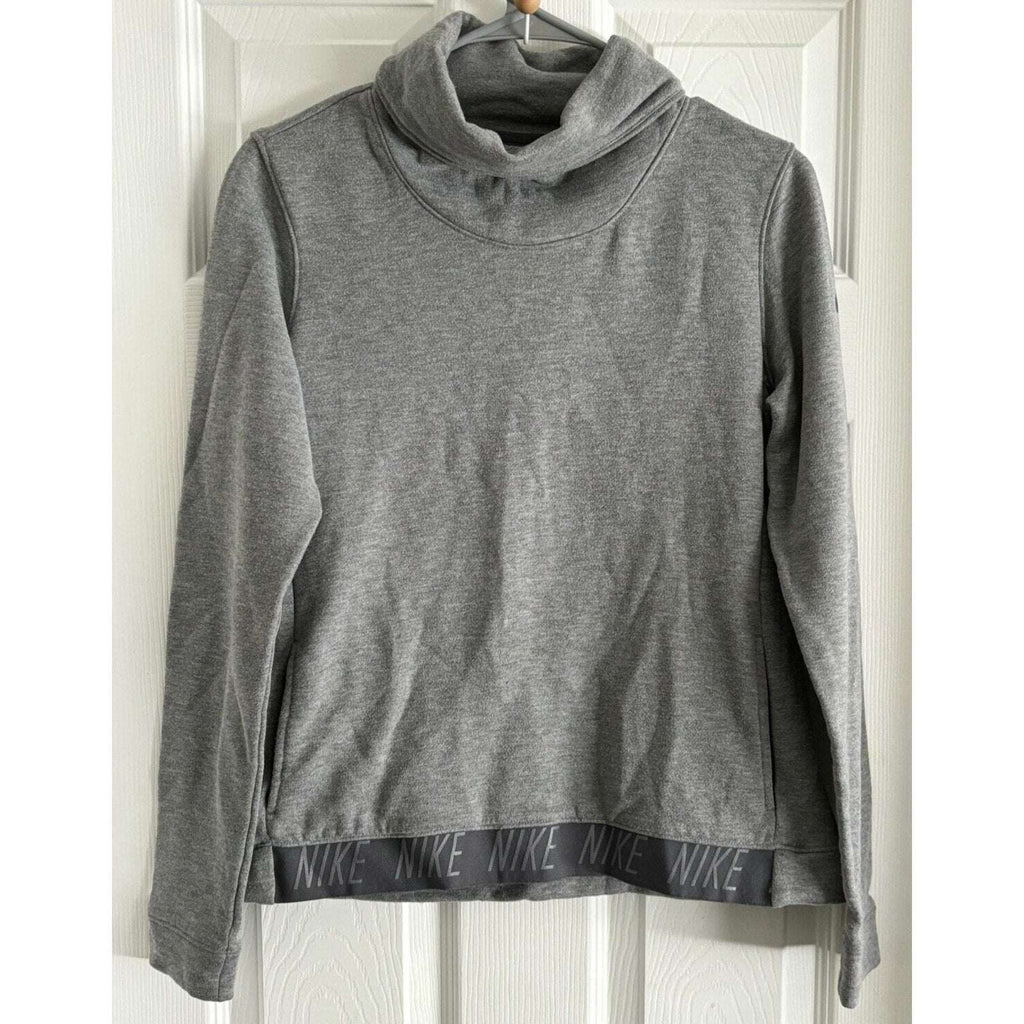 Nike Dri Fit Womens Turtleneck Long Sleeve Sweatshirt Spell Out Logo Gray Size S