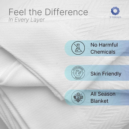 100% Pure Cotton Luxury King Size 108"X90" White Herringbone Blanket MadeinIndia