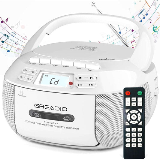 Greadio CD Player Boombox Cassette Player Combo Bluetooth, AM/FM Radio, Remote,