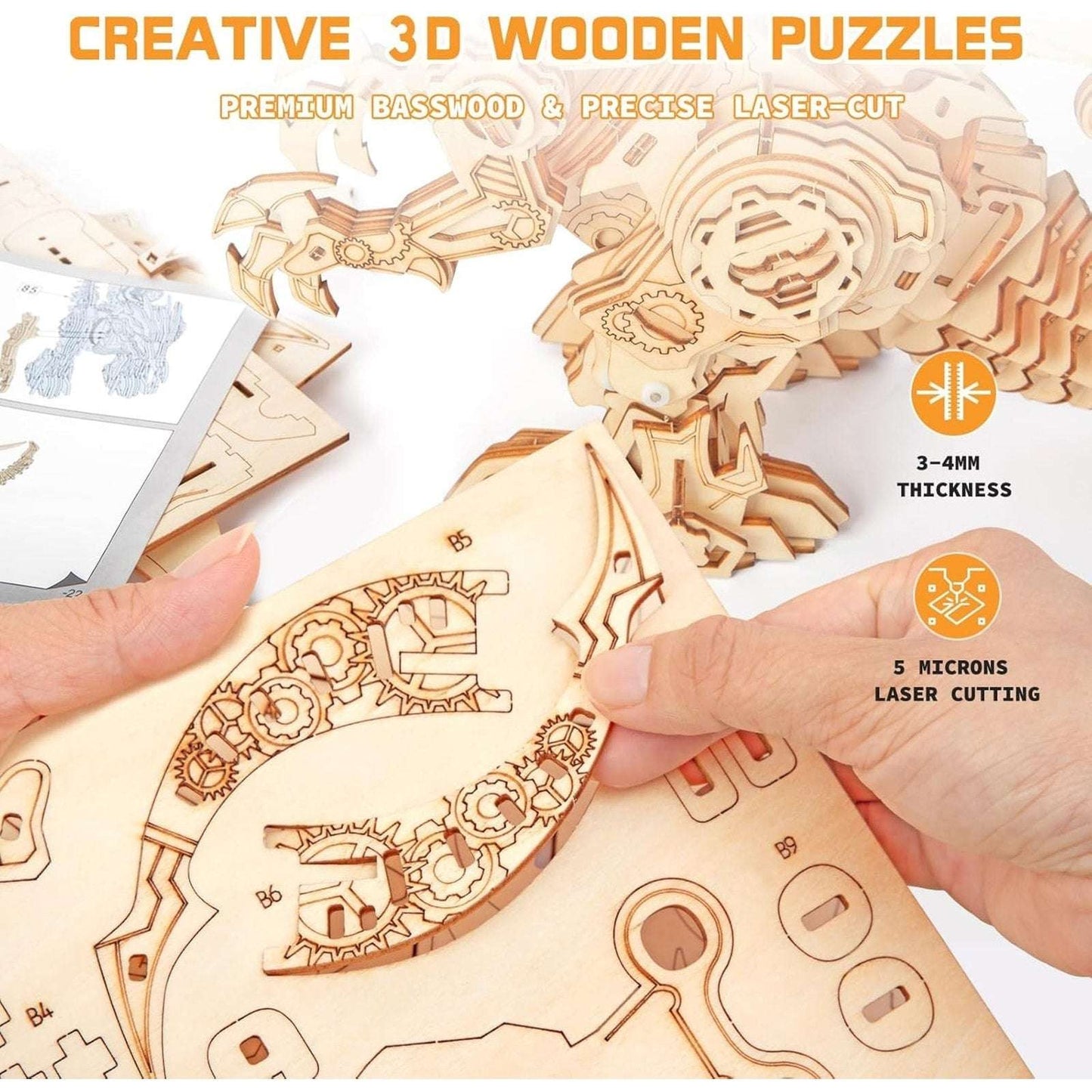 RMOKA 3D DIY Wooden Puzzle Walking Mechanical Roaring Dragon Mechanical Assembly