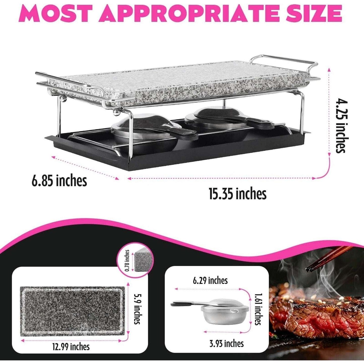 Hot Cooking Stone Griddle Steaks Veggies Smokeless Indoor/Outdoor Table Cooking