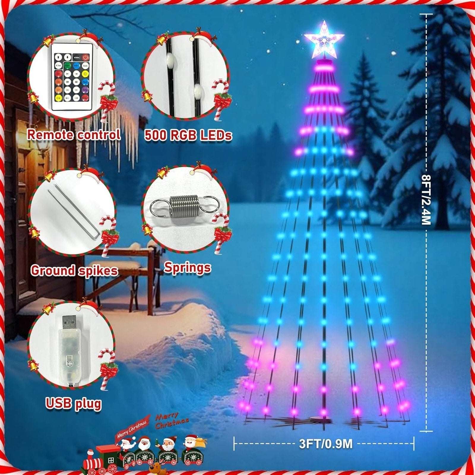 8' Smart 340 LED Christmas Tree App Control RGB Lighted Cone Music Sync DIY IP65