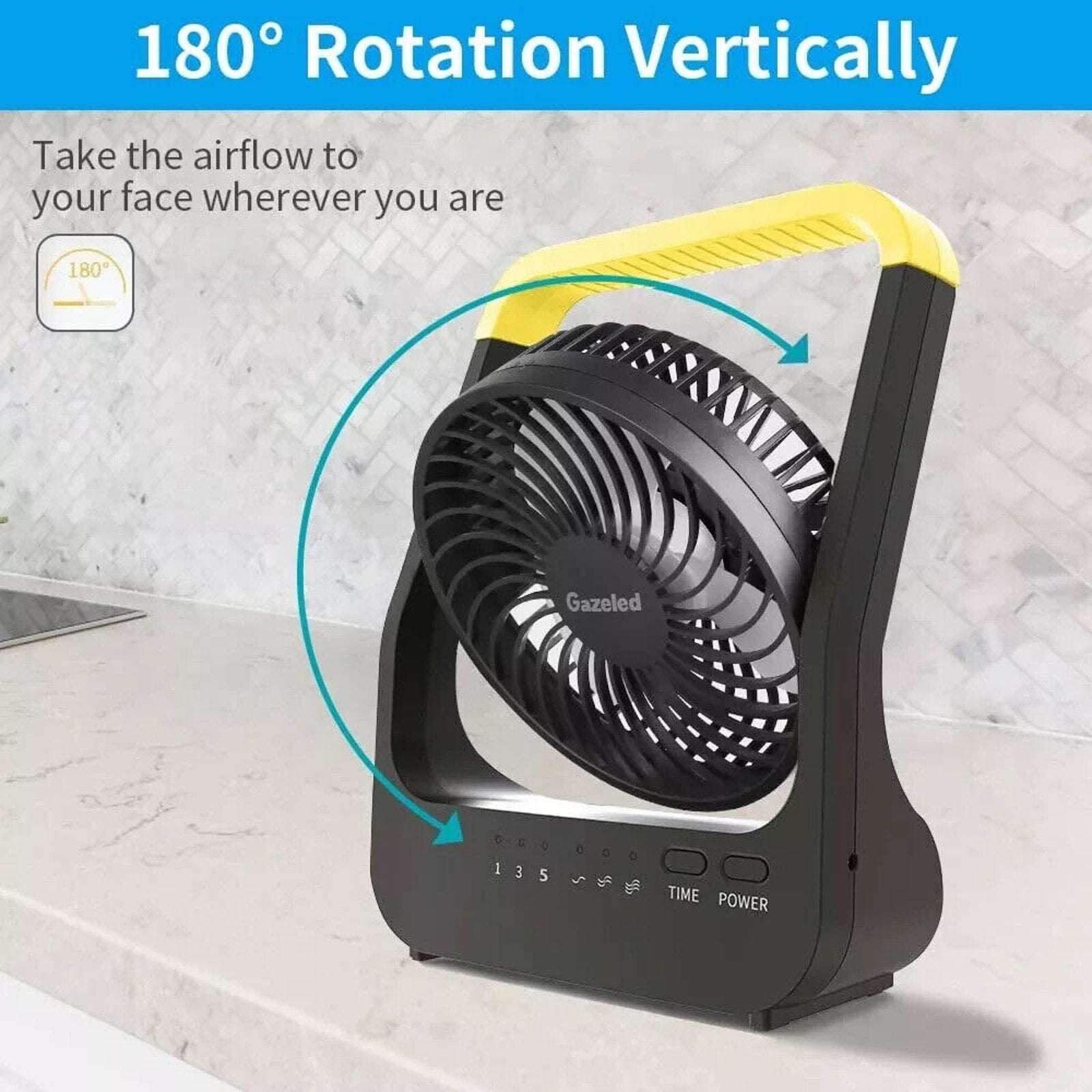 Battery Powered Fan, Portable Camping Fan w 3 Speeds Quiet 180° Rotation & Timer