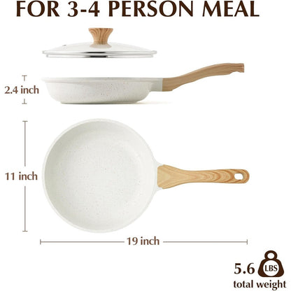 SENSARTE Nonstick Ceramic Frying Pan w Lid, 11in. - White - Healthy Chefs Pan