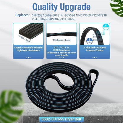 Samsung DV40J3000EW/A2 DV42H5000EW/A3 Dryer Drum Belt Pulley & Rollers Kit