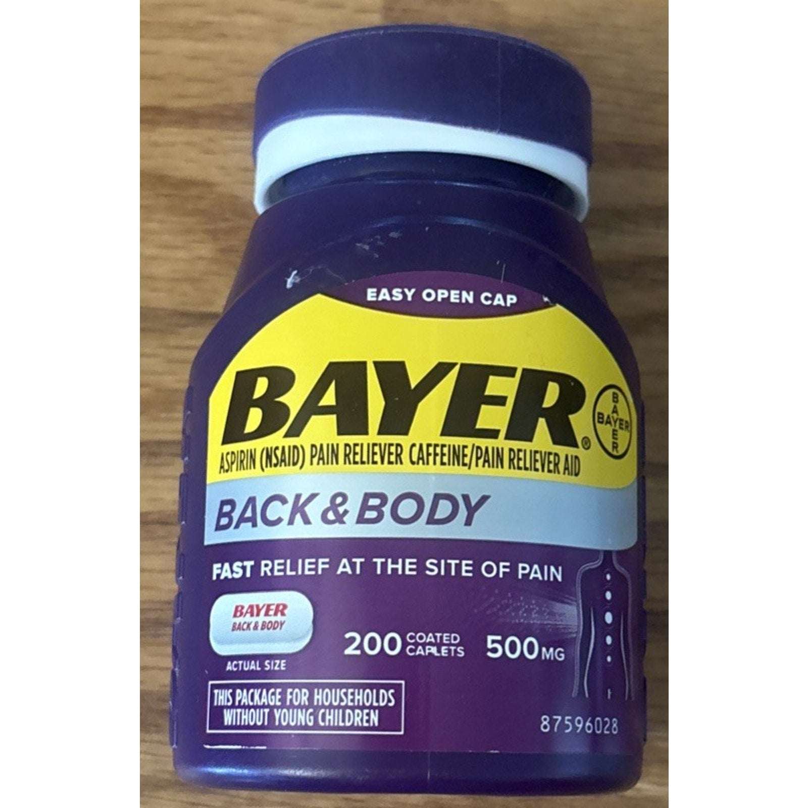 BAYER Back & Body Aspirin Pain Reliever Fast Relief 500 mg 200 Coated Caplets