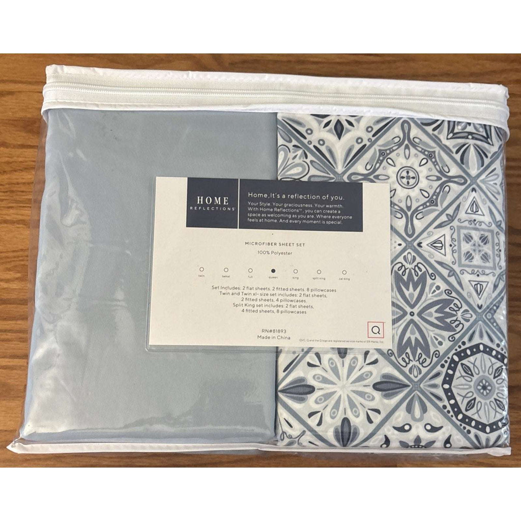 2 Complete Home Reflections Double Brushed Queen Sheet Sets +Extra Cases - Blue