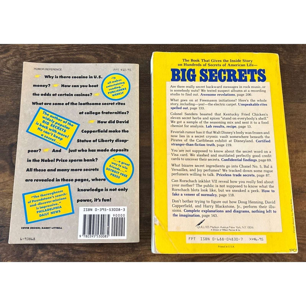 2 Book Lot - Big Secrets and Bigger Secrets - Paperback, by William Poundstone