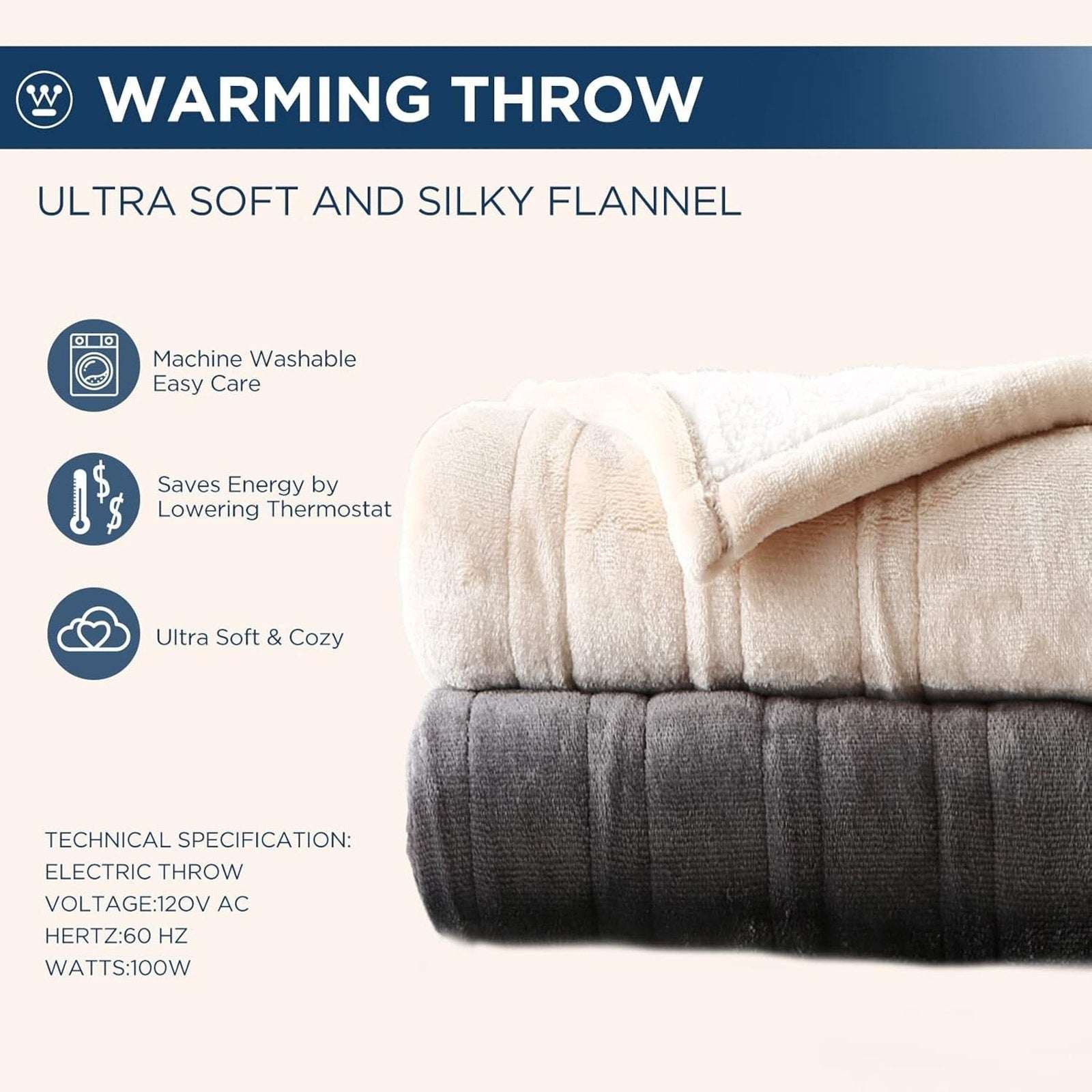 Westinghouse Electric Heating Blanket Silky Flannel & Sherpa Twin Size Charcoal