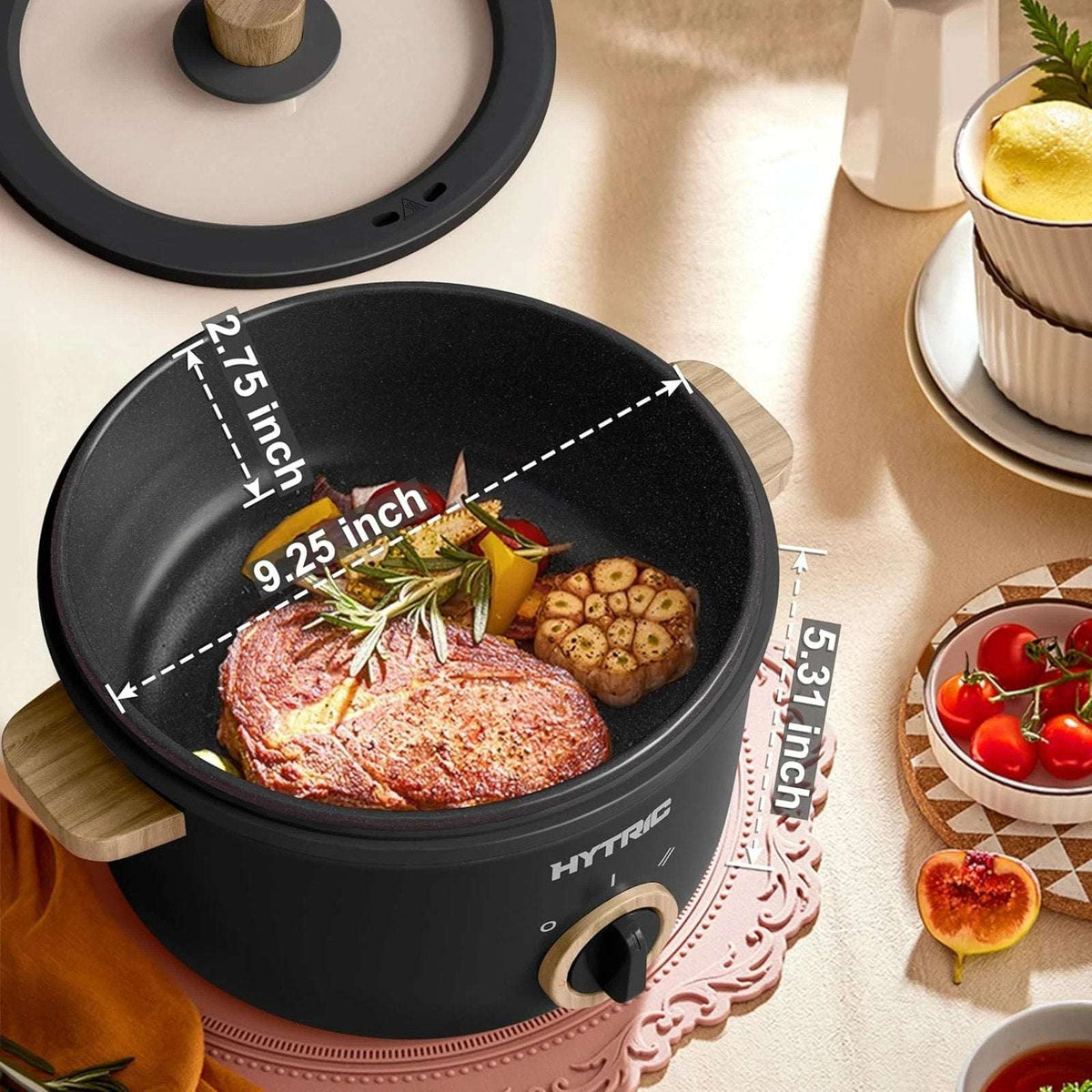 HYTRIC 2.5L 2.6Qt Electric Hot Pot Ramen Cooker Dual Power 300W 700W RV Dorm Blk