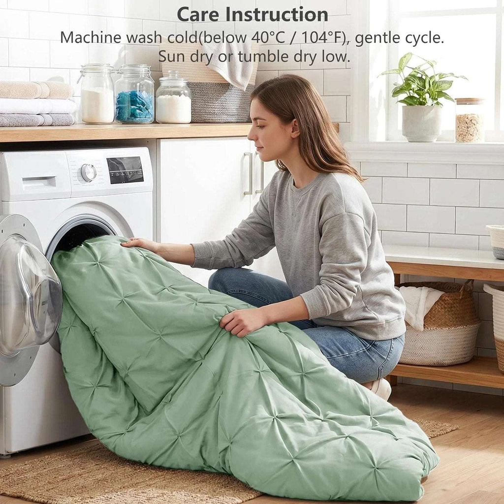 CozyLux 7-Piece King Size Pintuck Comforter & Sheet Set Sage Green Bed in a Bag