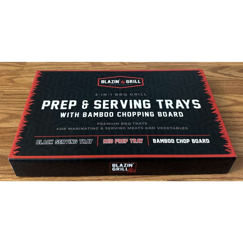 Melamine Grill Prep Serving Trays w/ Cutting Board 3PC Stackable BBQ Set