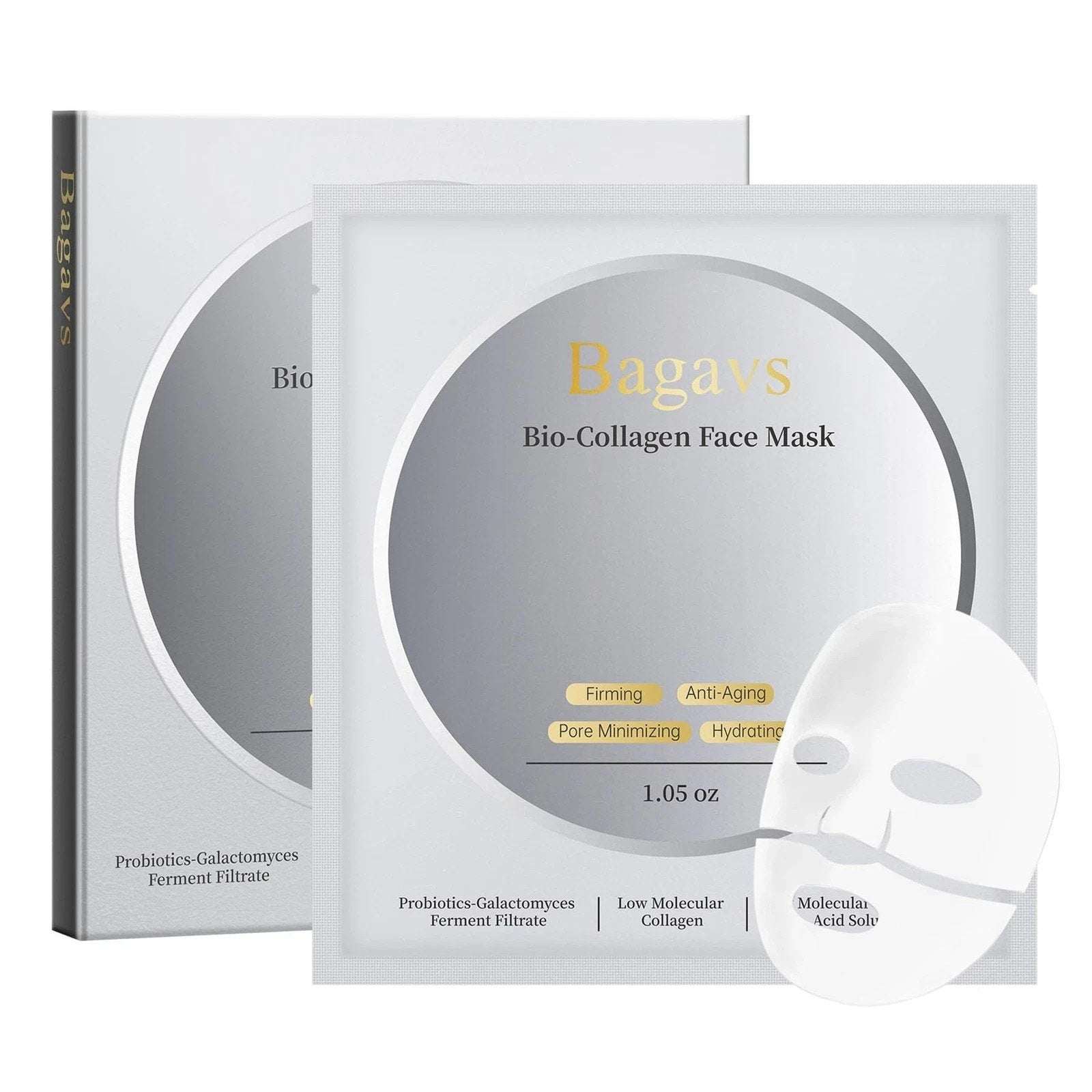 8 x Bagavs Collagen Face Mask Probiotics Hyaluronic Acid Firming Pore Minimizing