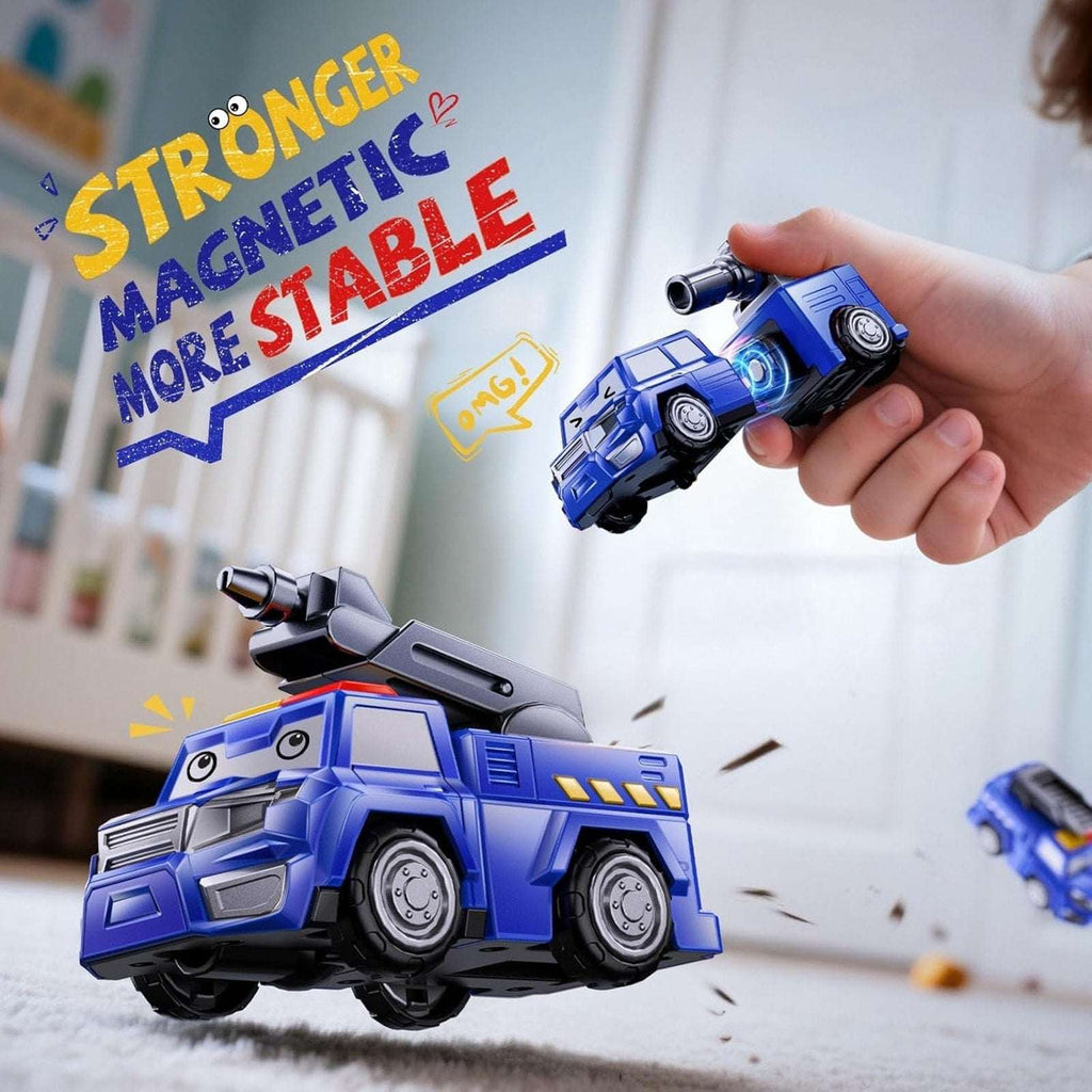 5-in-1 Magnetic Transforming Police Trucks Cars Robot Toys Easy DIY STEM