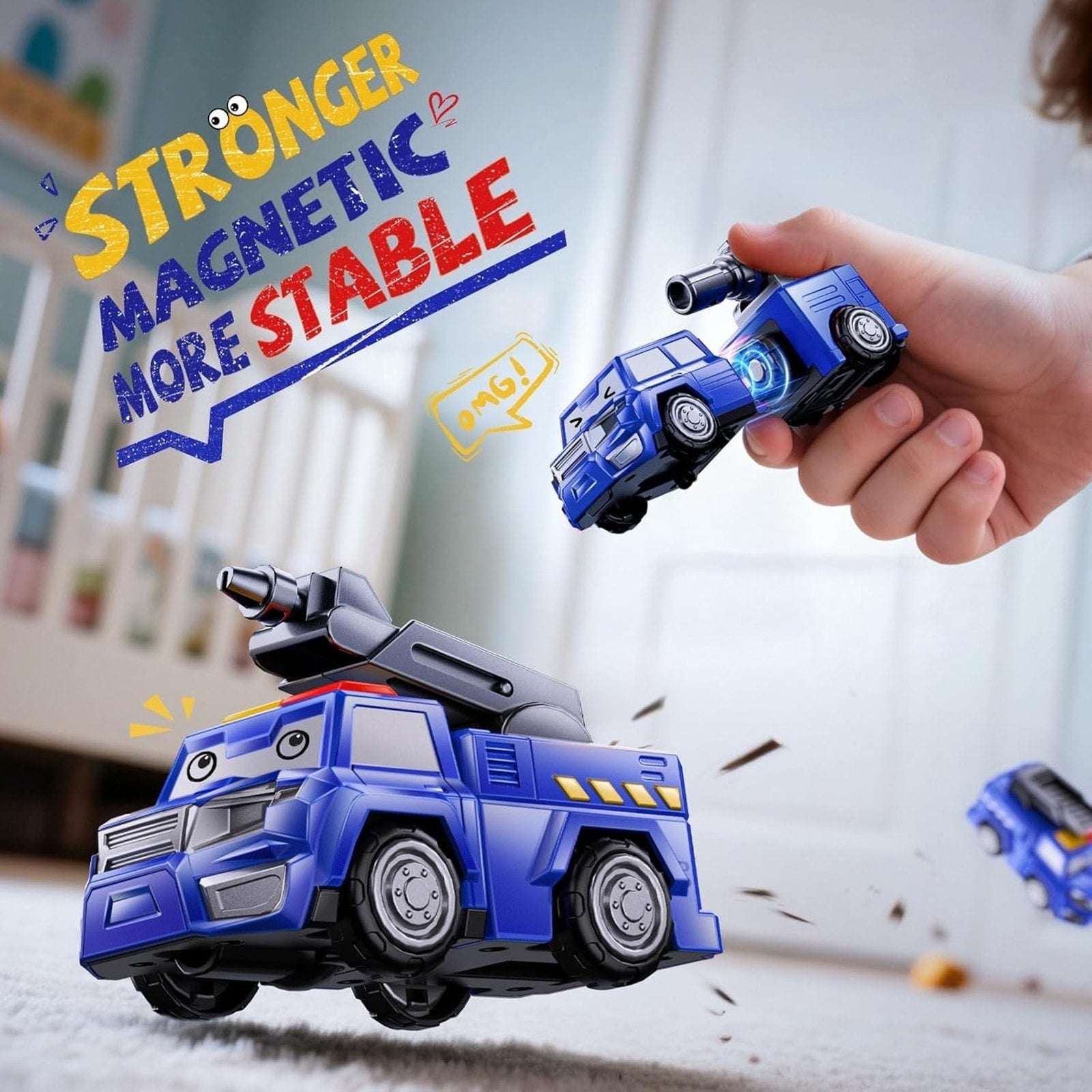 5-in-1 Magnetic Transforming Police Trucks Cars Robot Toys Easy DIY STEM