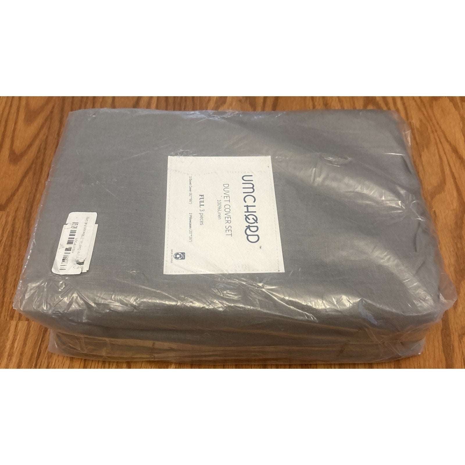 UMCHORD 100% French Linen Duvet Cover Set Soft Breathable 3PC Full Size Gray