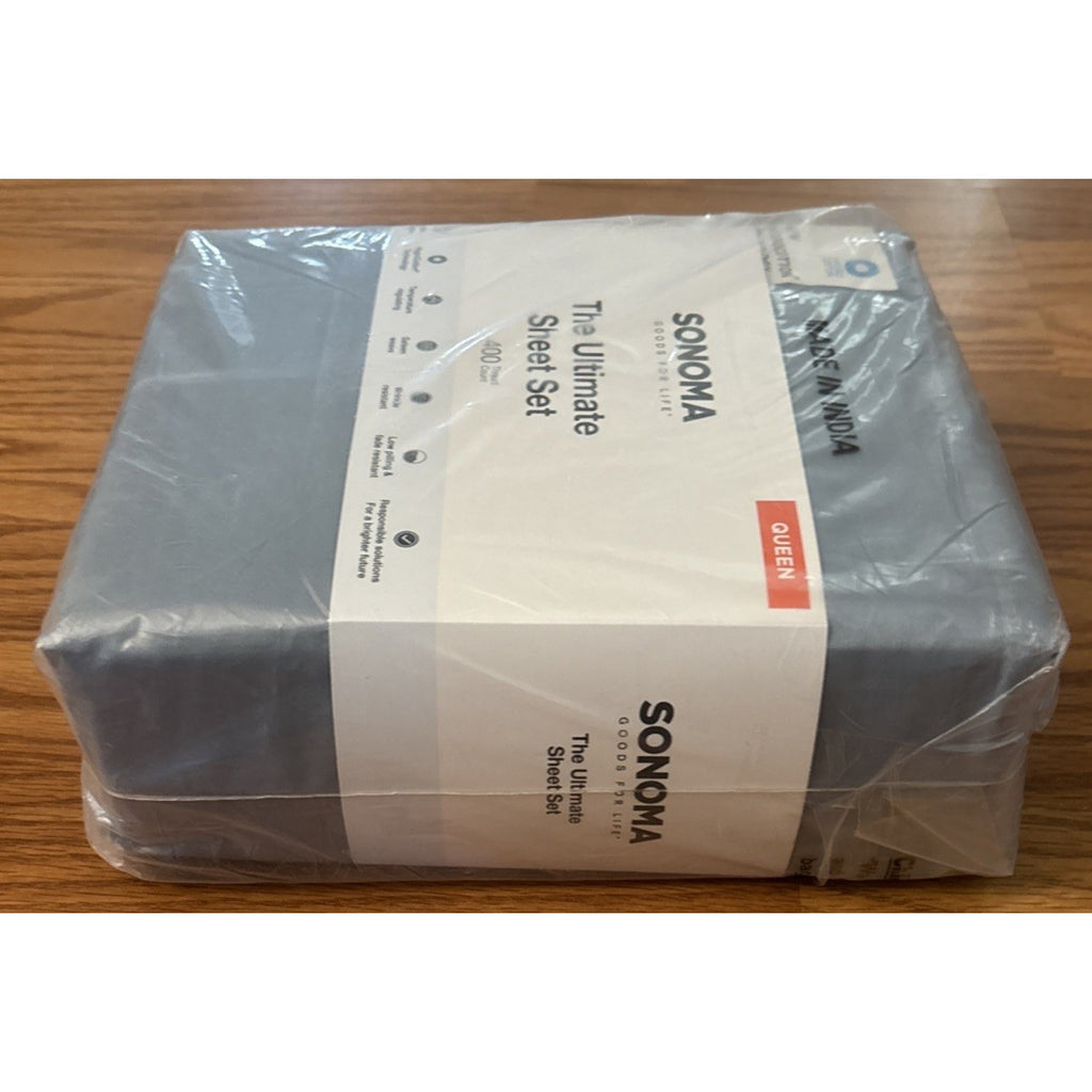 SONOMA ULTIMATE HYGROCOTTON 4PC SHEET SET 400TC Temp Regulating DUSTY BLUE QUEEN