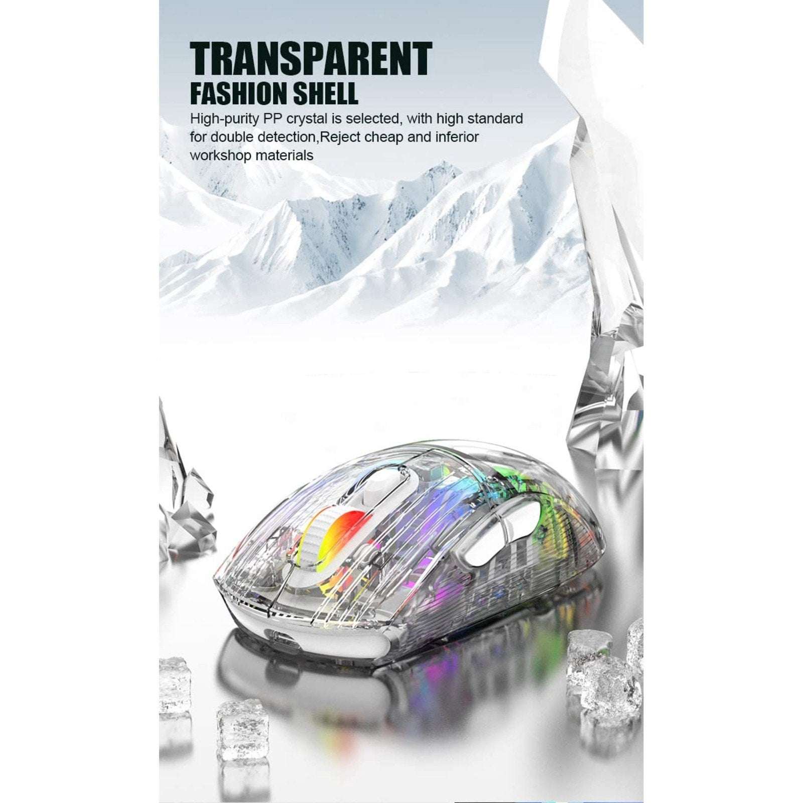 Transparent RGB Bluetooth Wireless Gaming Mouse, Dual Mode USB Computer Mouse