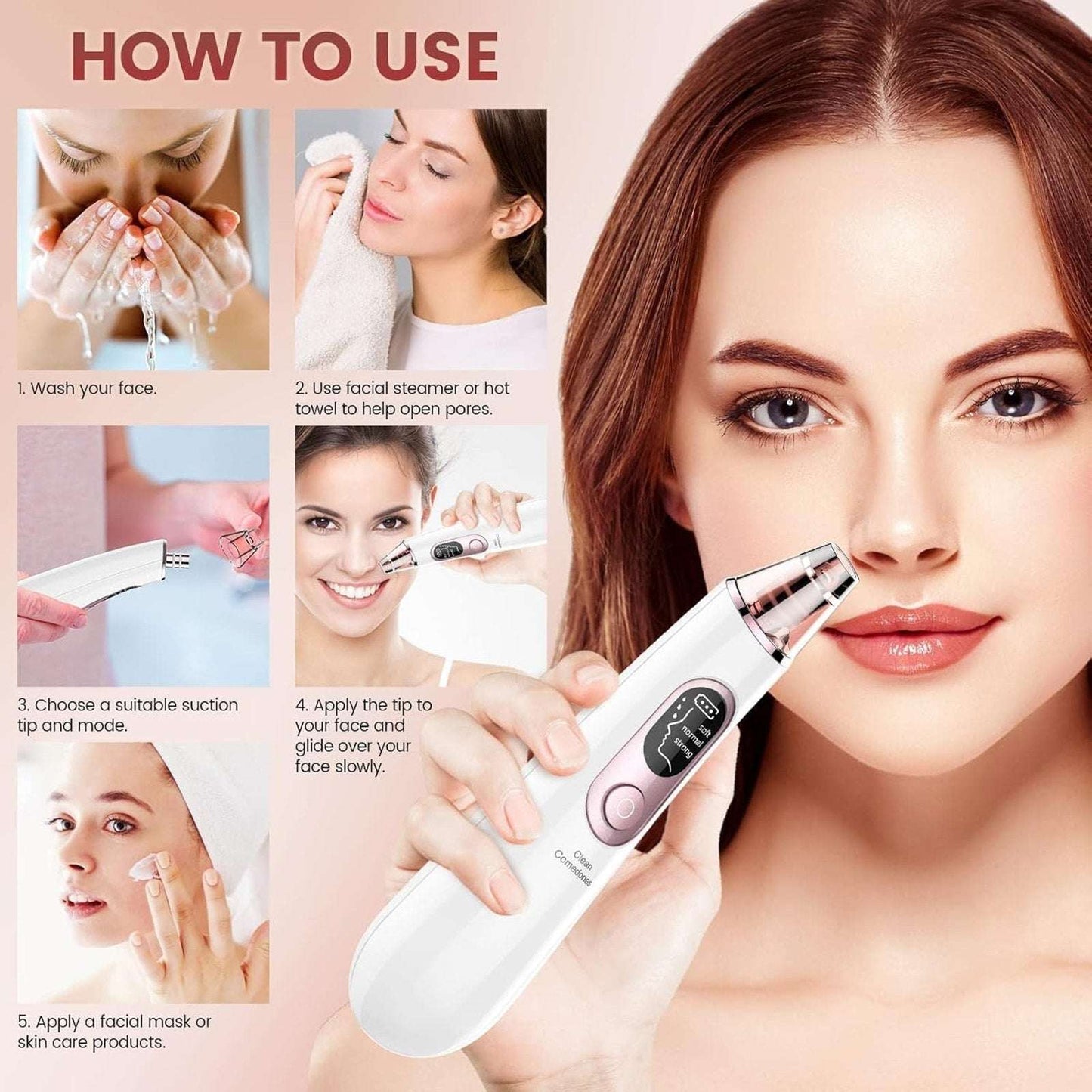 Blackhead Remover Pore Vacuum w/ LED Screen & 4 Probes Tighten, Lift & Exfoliate