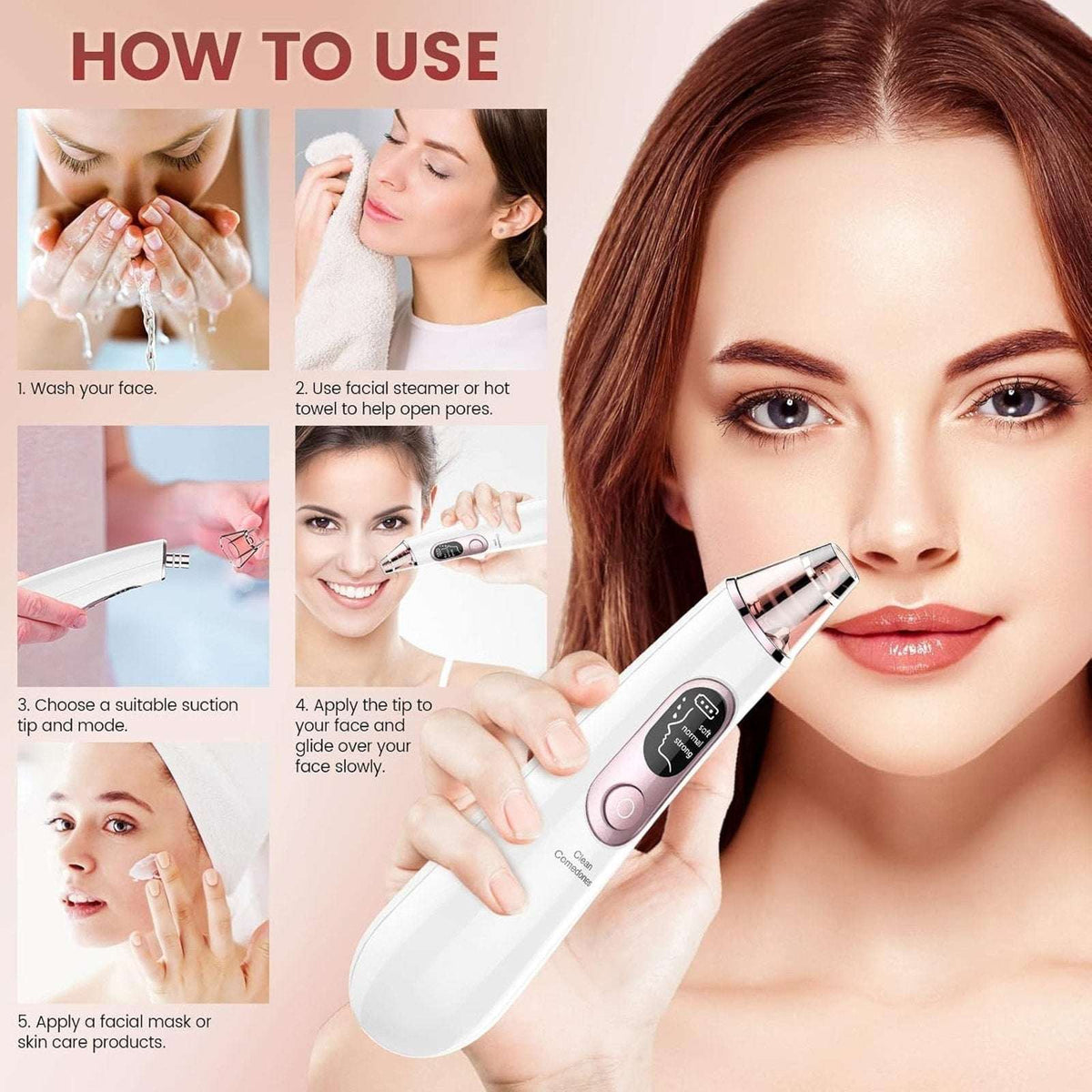Blackhead Remover Pore Vacuum w/ LED Screen & 4 Probes Tighten, Lift & Exfoliate
