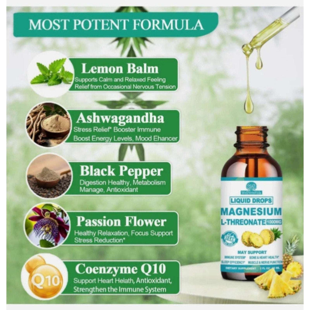 Magnesium L-Threonate 1000mg Liquid Drops Non-GMO, Mood & Relaxation 2floz 04/27