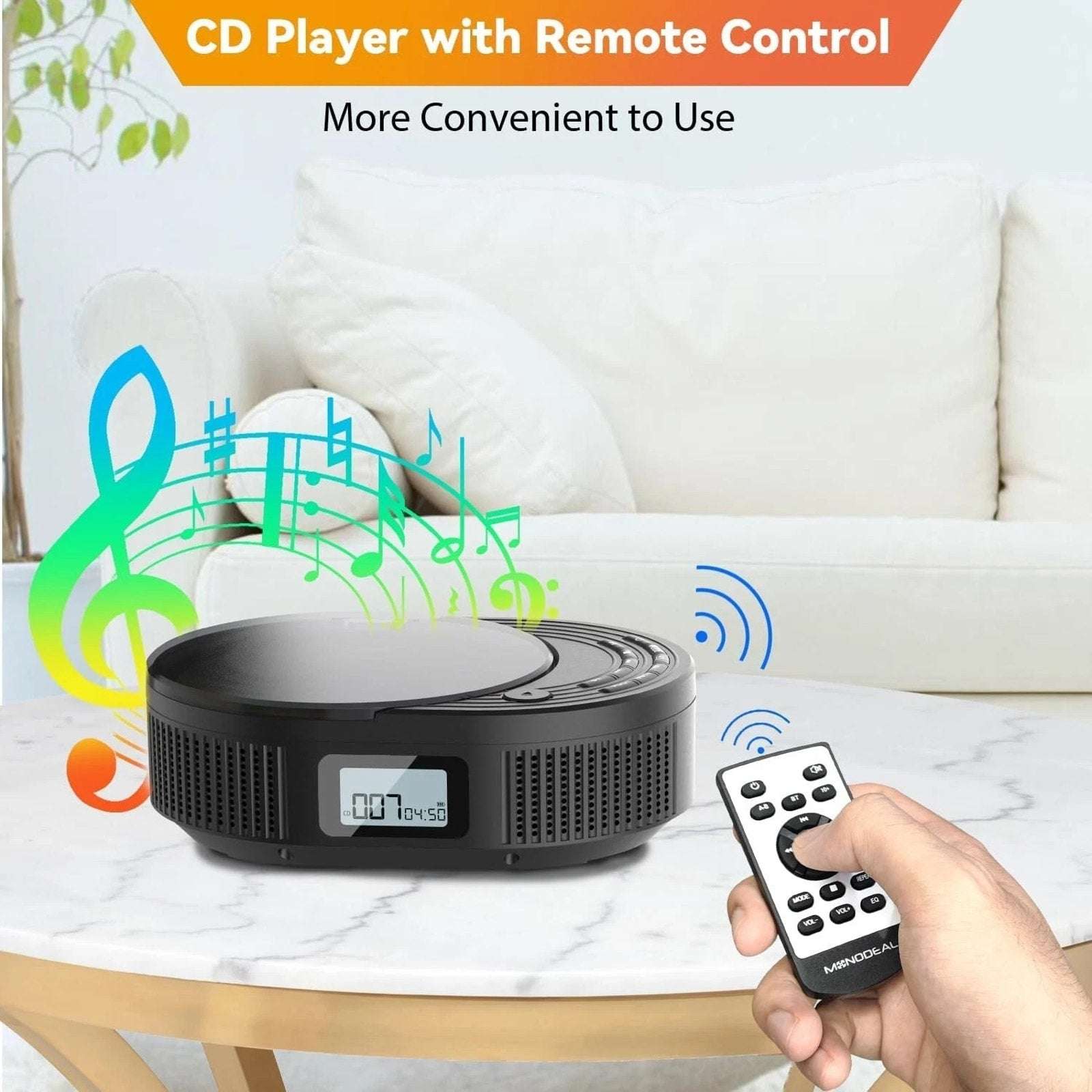 MONODEAL Portable Bluetooth Boombox CD Player, FM Radio, BT Speaker Transmitter
