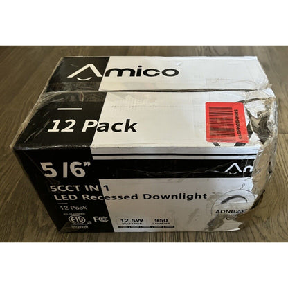 Amico 5/6" 5CCT IN ONE LED Recessed Downlight Dimmable 2700K-6000K 950LM 12 Pack