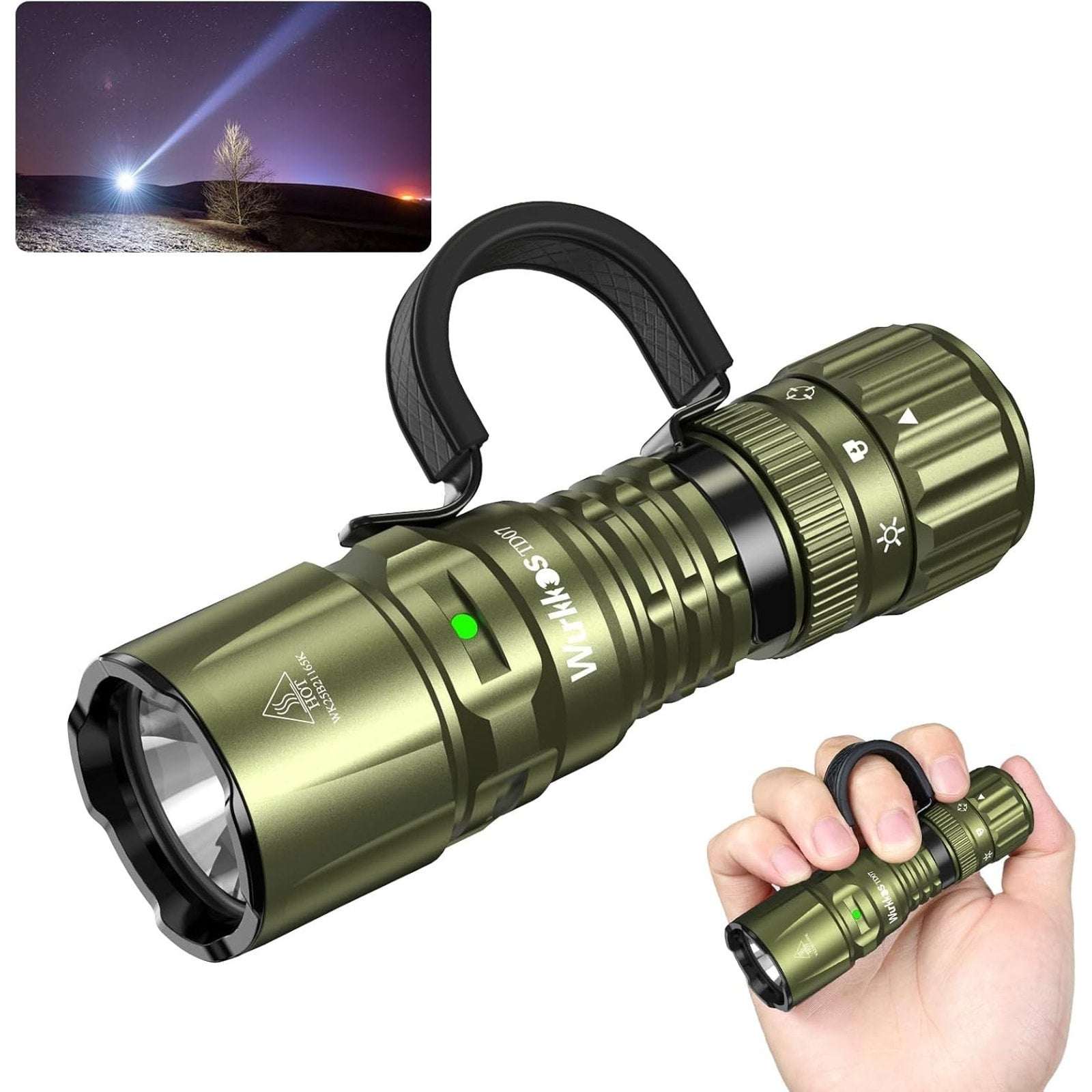 Wurkkos TD07 Led Torch Rechargeable 1300lm Waterproof Tactical Flashlight Olive