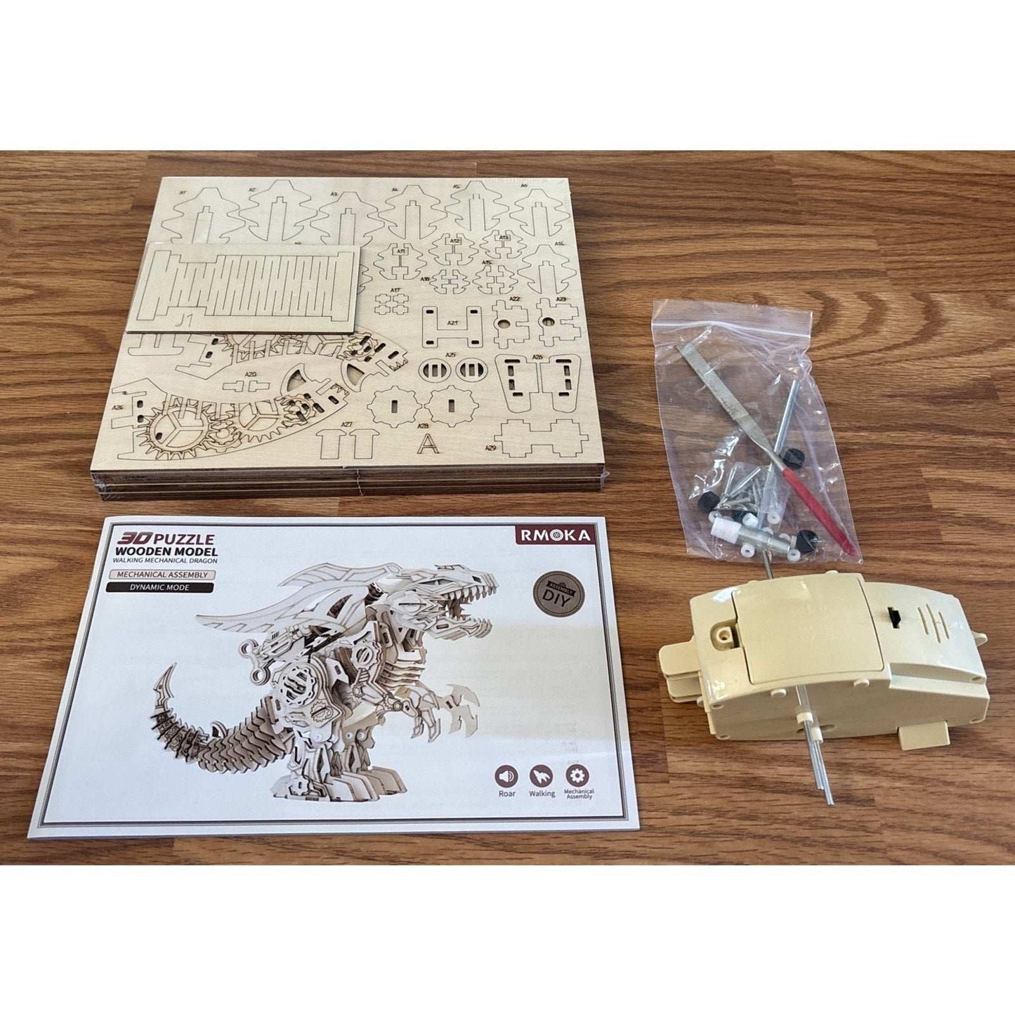 RMOKA 3D DIY Wooden Puzzle Walking Mechanical Roaring Dragon Mechanical Assembly
