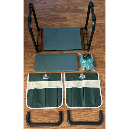 DEERFAMY 10.2"W Gardening Stool, Garden Kneeler Seat Tool Pouches 350lbs Green