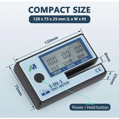 Mxmoonfree Digital Window 3-in-1 Tint Meter Solar Film Transmission Meter LS162