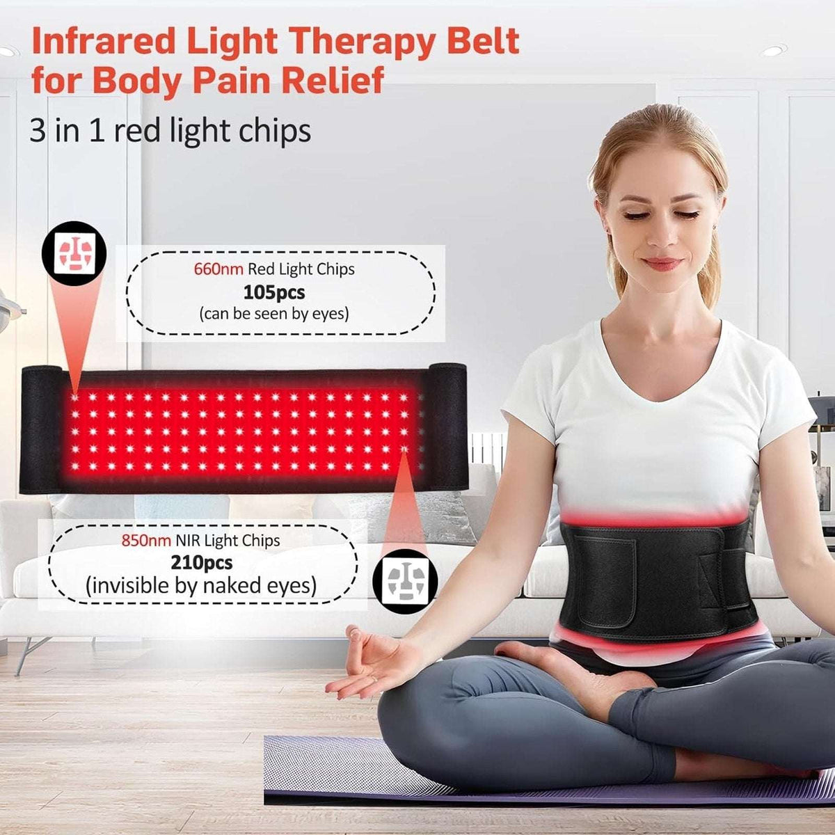 GMOWNW Red & Near Infrared Light XL Therapy Wrap Belt for Full Body Timer Remote