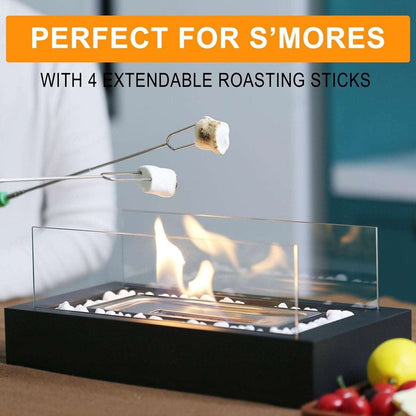 Tabletop Fire Pit Rectangle Portable Fireplace S'mores Roasting Sticks & Stones