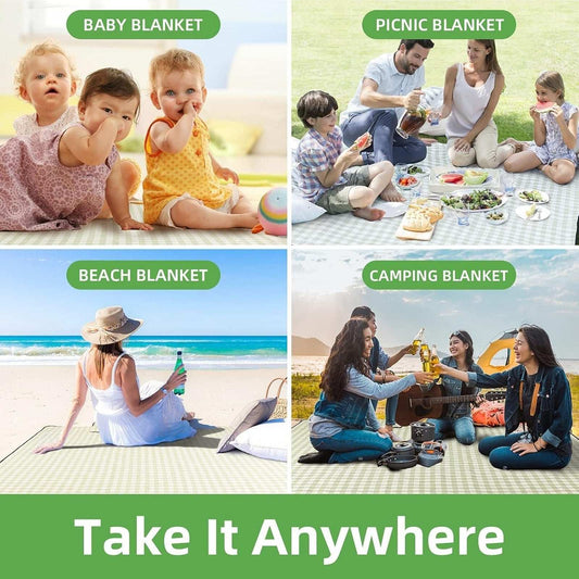 ZAZE XL Waterproof Beach Picnic Outdoor Blanket 80''x80'' 6-8 People Carry Strap