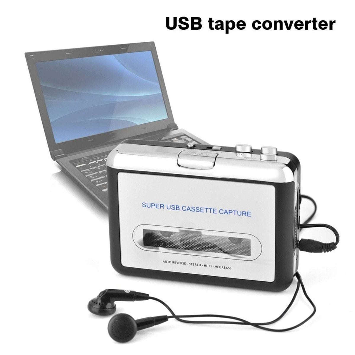 Dansrue USB Cassette Tape to MP3 Converter with Software CD and Headphones
