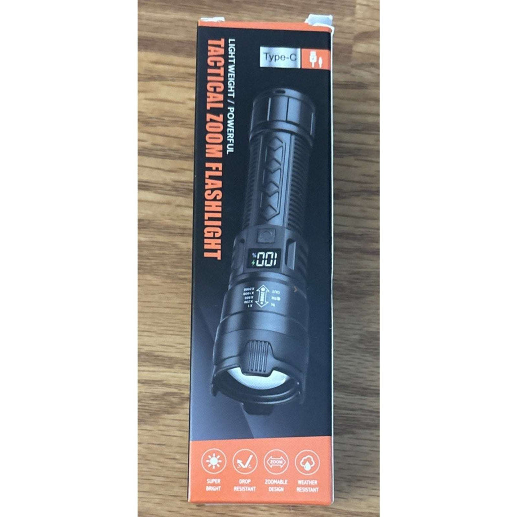 USB Rechargeable LED Tactical Flashlight Bright 2200 Lumens with Zoom, LCD Displ