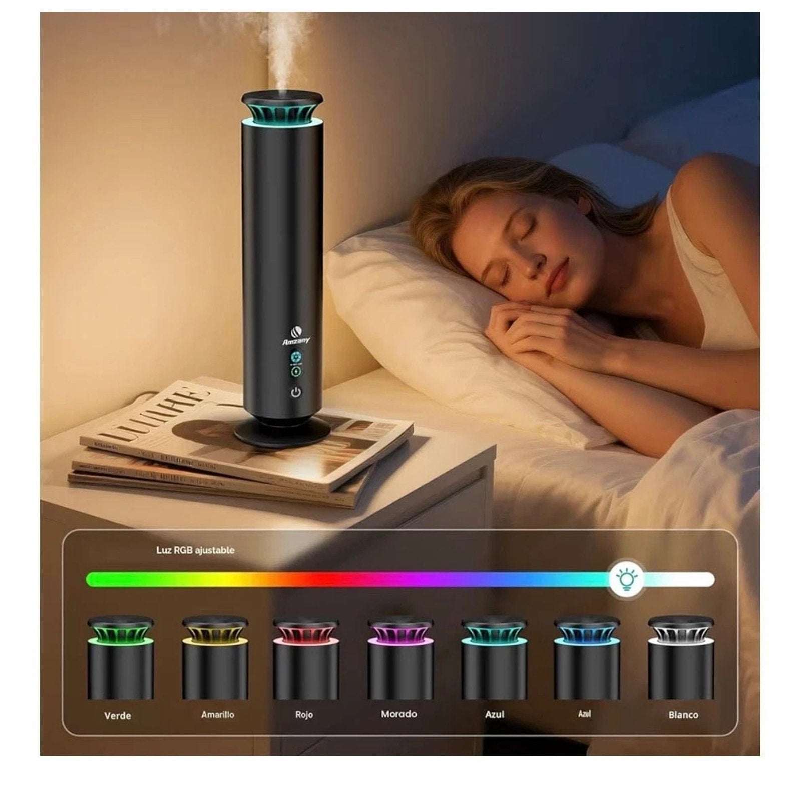 Amzany Pro Waterless Essential Oil Scent Diffuser w Remote & 7-Color LED Light