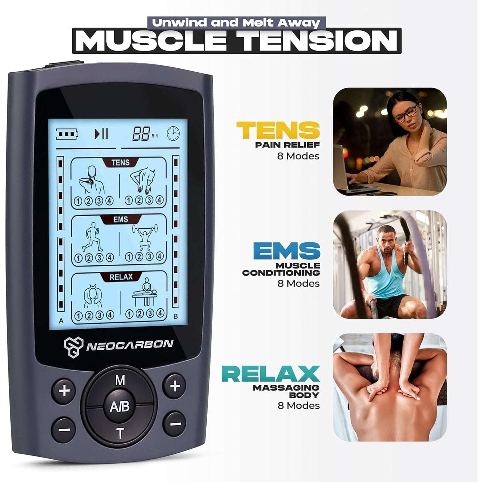 Neocarbon TENS Unit Electronic PMS Massager Machine Gray
