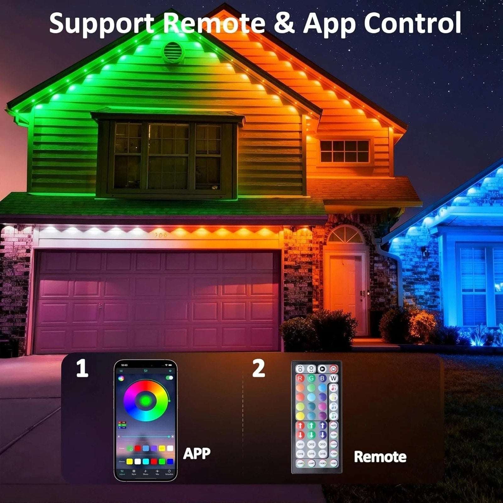 200Ft Permanent Outdoor RGB Smart Eaves Lights w App & Remote Control Waterproof