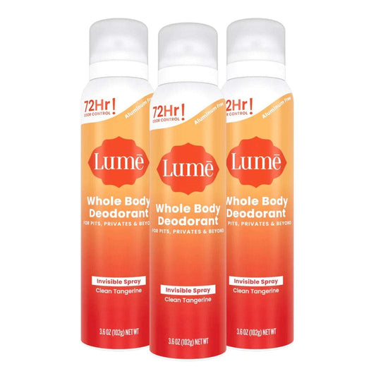 3 Pack Lume Whole Body Invisible Deodorant Spray 72-Hour Clean Tangerine 3.6oz