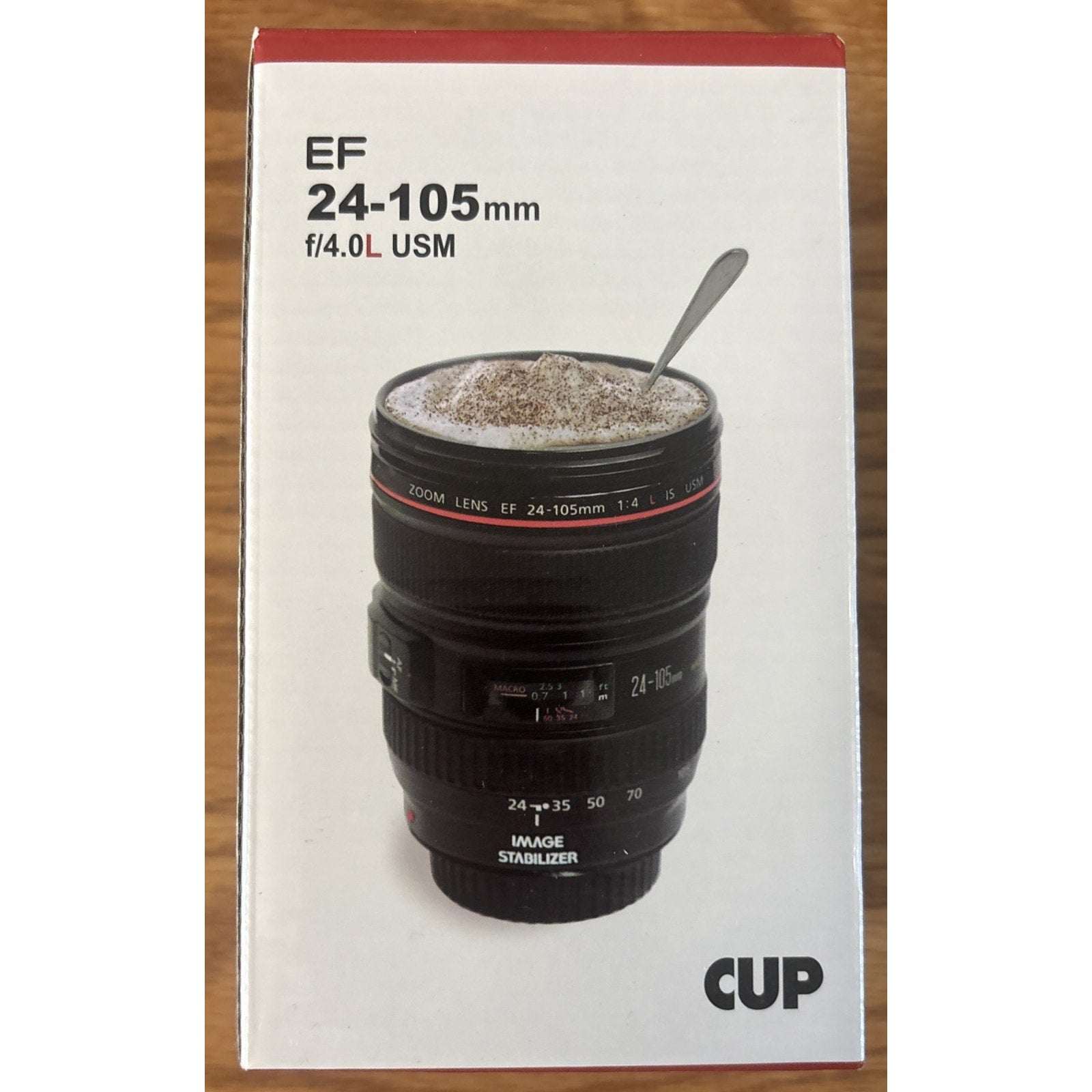 Cup Mug Tumbler w/ Lid Looks Like Canon EF 24-105mm F/4L USM Zoom Lens in White