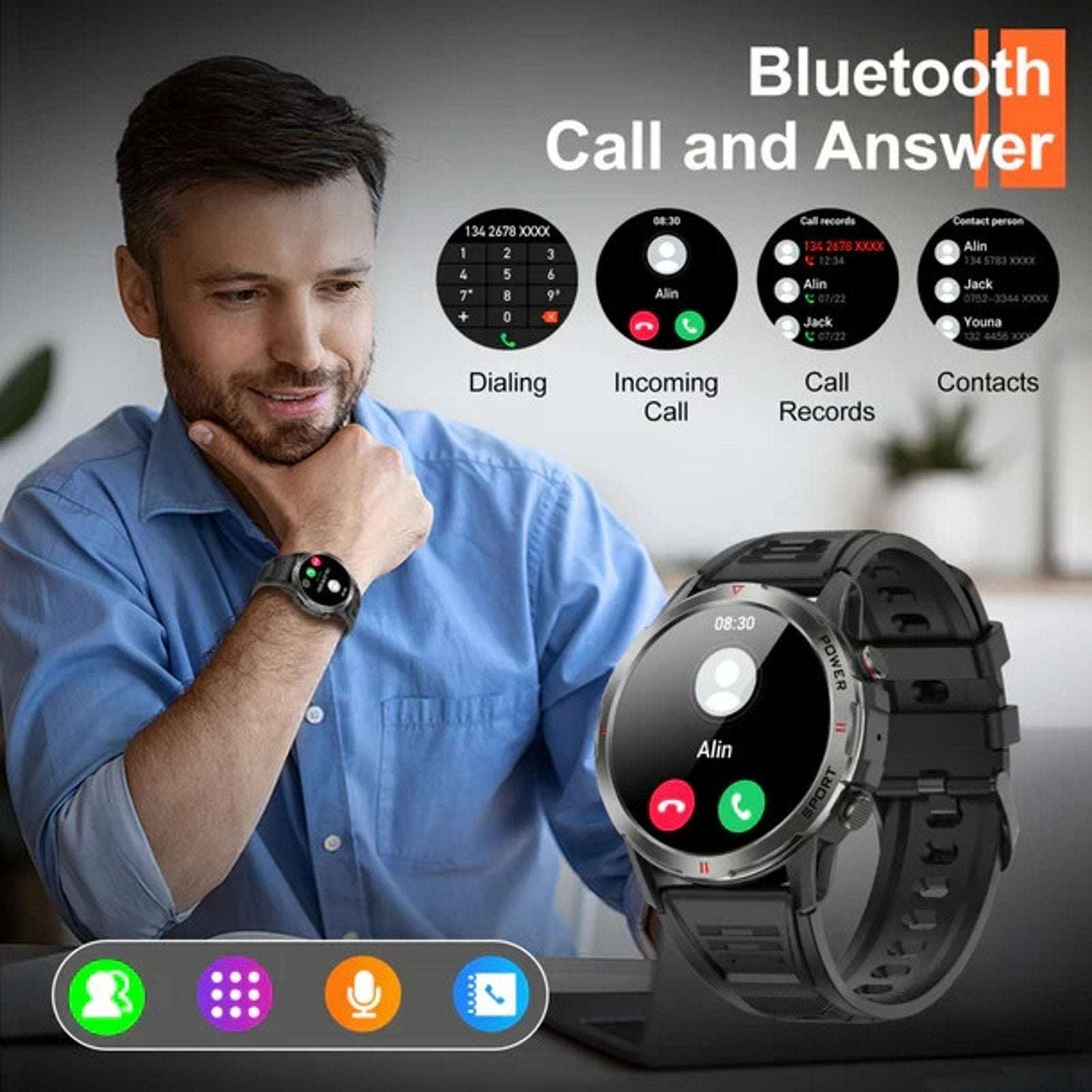 Weofly Explorer Navy 1.43" AMOLED Display Bluetooth Call Waterproof Sport Watch