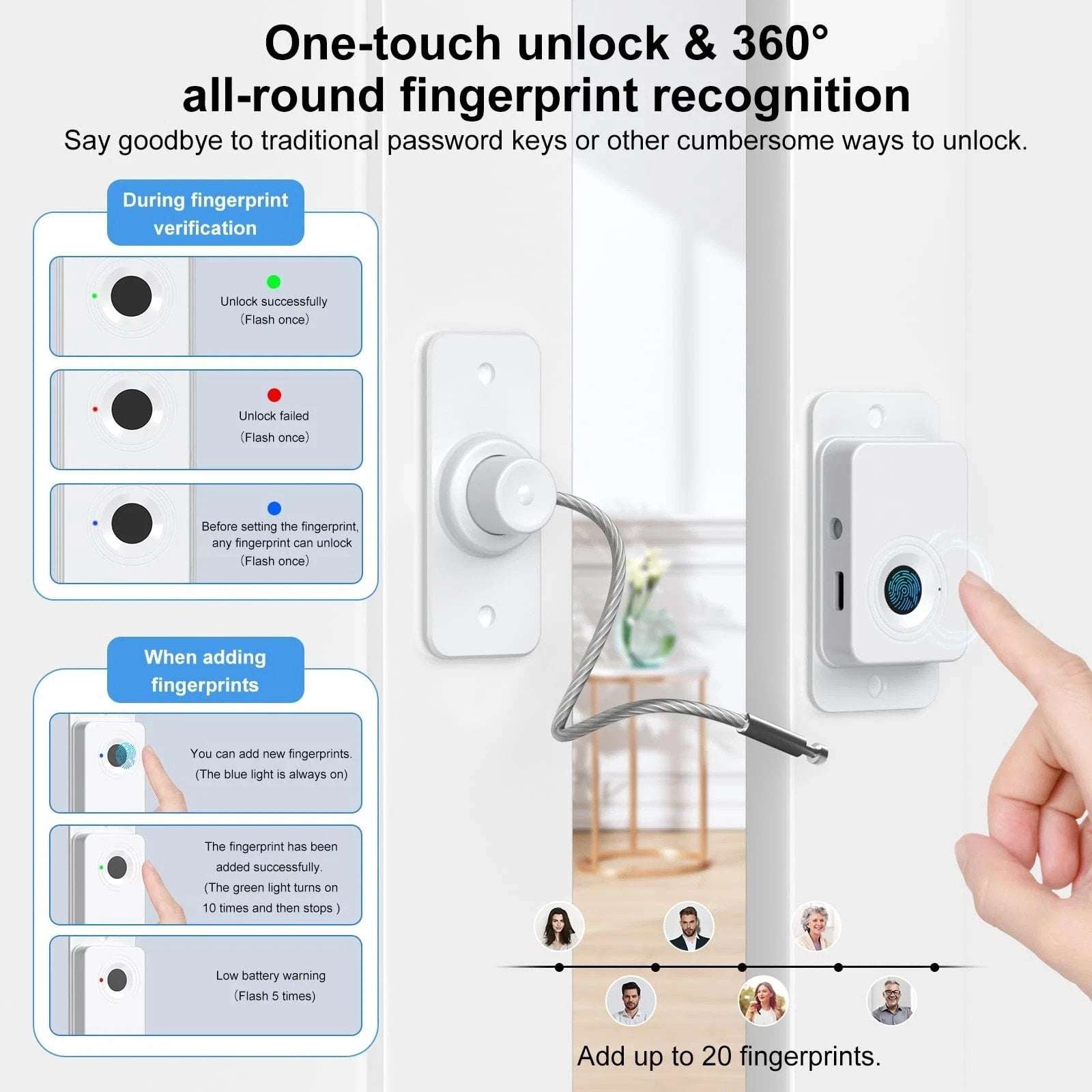 Fingerprint Fridge Lock - Child & Pet Proof Security for Drawers Balcony Doors