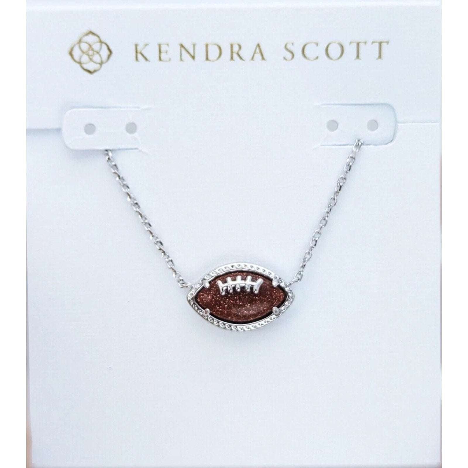 KENDRA SCOTT Elise Football Pendant Short Silver Necklace NEW in Box w/ Dust Bag