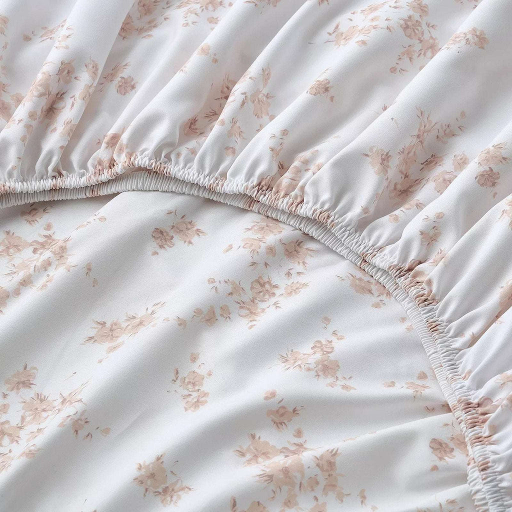 BEARPAW Serene Cooling Queen Sz Sheet Set Morris Dainty Floral Blush Pink/White