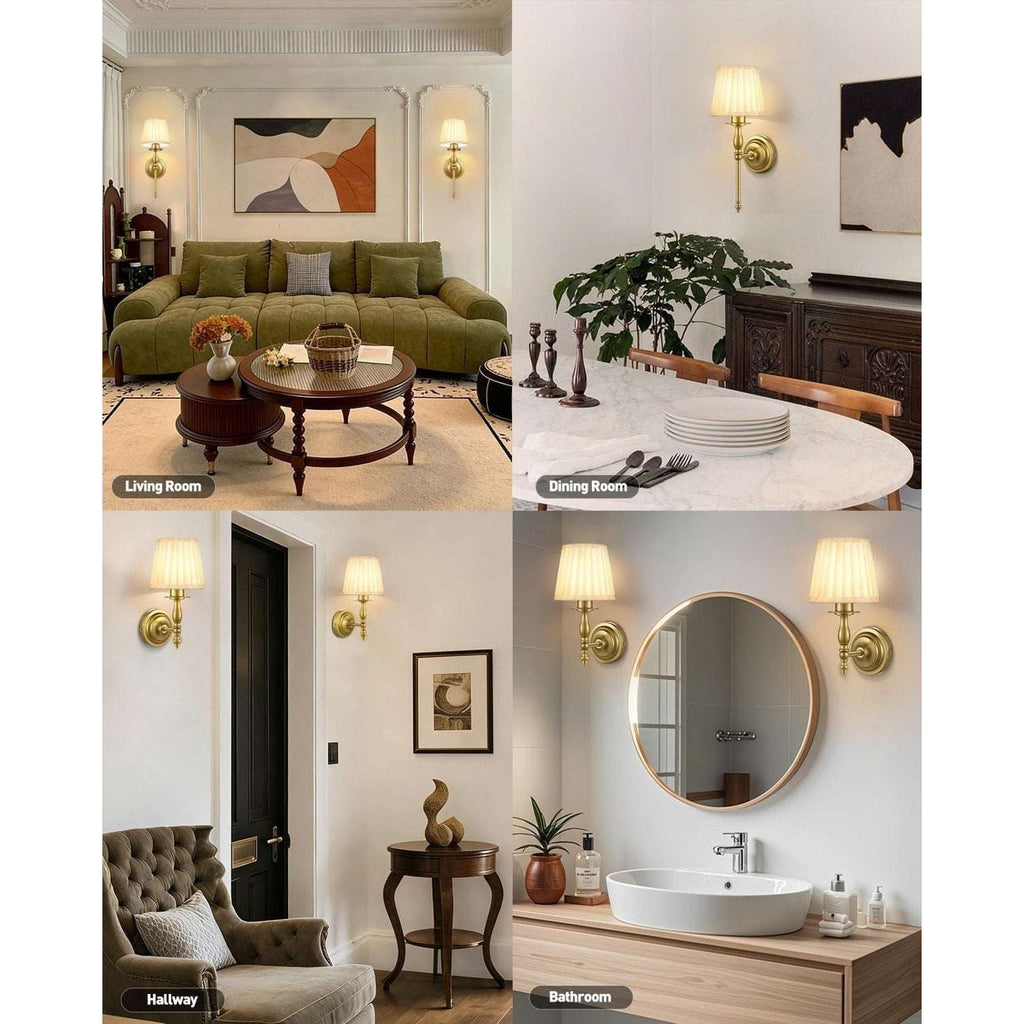 Battery Operated Wall Sconce Set of 2, Vintage Gold Wireless Rechargeable Lights